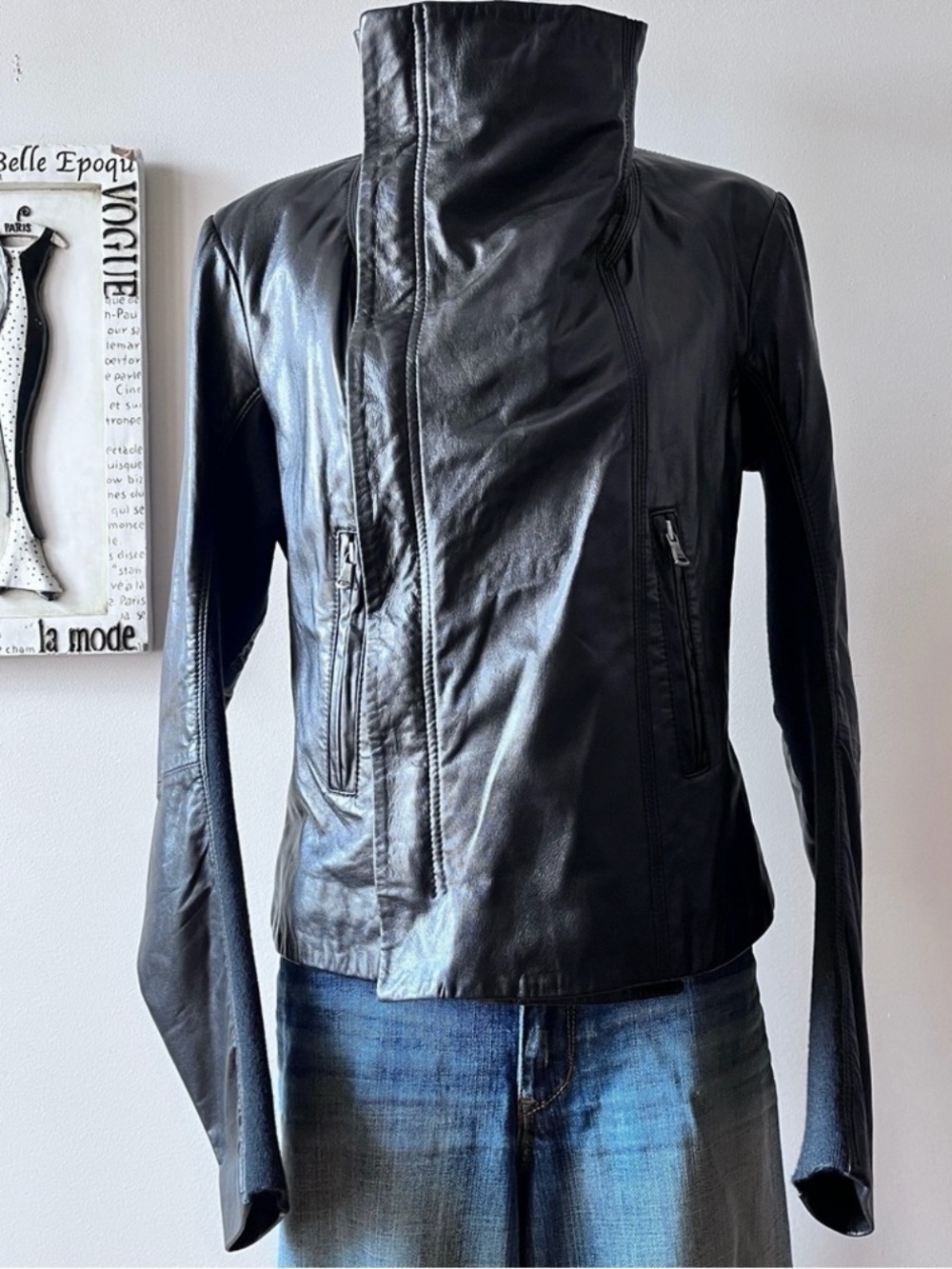 JUNE High Collar Leather Jacket Genuine Leather